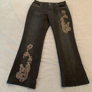 Yoni Jay Jeans Juniors 15-16 Gray Dark Wash‎ Bootcut Rhinestone Stretch Denim